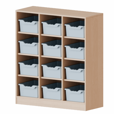 Taschenregal, 3 Ordnerhöhen - 12 halbhohe Fächer mit ErgoTray-Boxen - Serie evo180