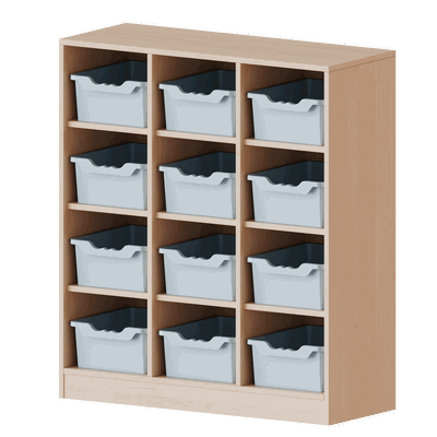Taschenregal, 3 Ordnerhöhen – 12 halbhohe Fächer mit ErgoTray-Boxen – Serie evo180