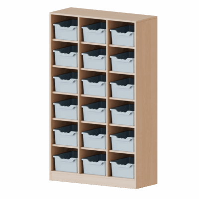 Taschenregal, 4,5 Ordnerhöhen - 18 halbhohe Fächer mit ErgoTray-Boxen - Serie evo180