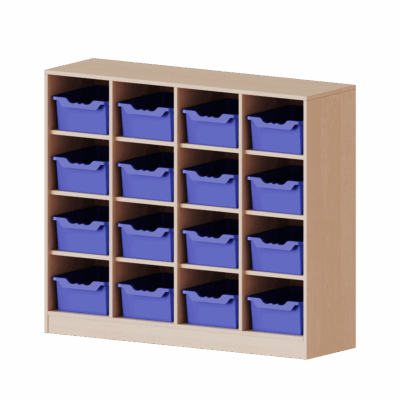 Taschenregal, 3 Ordnerhöhen - 16 halbhohe Fächer mit ErgoTray-Boxen - Serie evo180