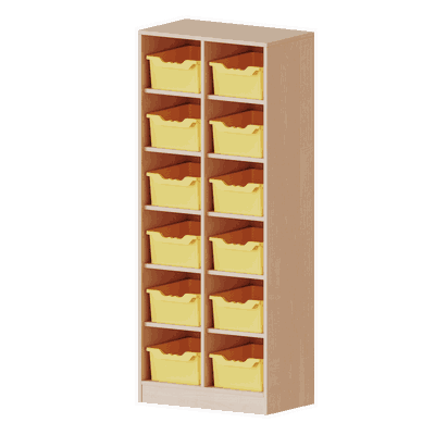 Taschenregal, 4,5 Ordnerhöhen – 12 halbhohe Fächer mit ErgoTray-Boxen – Serie evo180