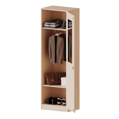 Garderobenschrank eine Tür mit Spiegel und Garderobenstange, 5 Ordnerhöhen - Serie evo180