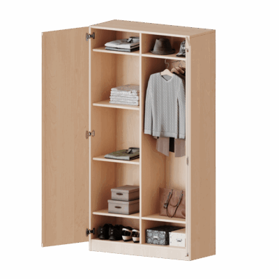 Garderobenschrank 2 Türen abschließbar mit Mittelwand, Spiegel und Garderobenstange, 5 Ordnerhöhen - Serie evo180