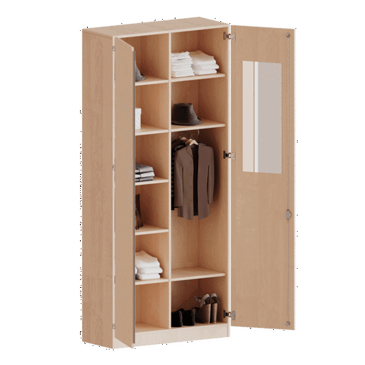 T8046KAM Garderobenschrank 2 Türen abschließbar mit Mittelwand, Spiegel und Garderobenstange, 6 Ordnerhöhen – Serie evo180 - T8046KAM