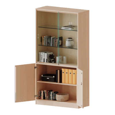 Kombischrank, 5 Ordnerhöhen, Drehtüren unten (2 OH), Glasschiebetüren oben (3 OH) - Serie evo180