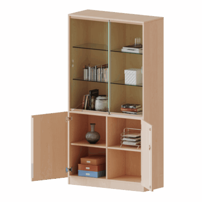 Kombischrank, 5 Ordnerhöhen, Drehtüren unten (2 OH), Glasschiebetüren oben (3 OH) mit Mittelwand - Serie evo180