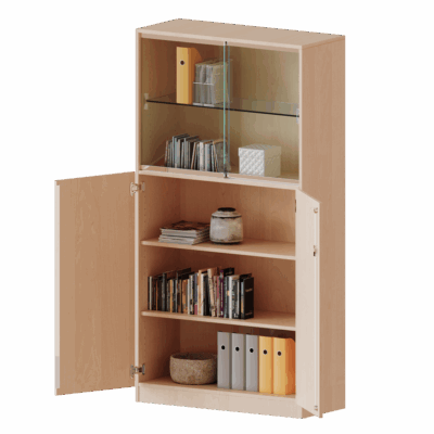 Kombischrank, 5 Ordnerhöhen, Drehtüren unten (3 OH), Glasschiebetüren oben (2 OH) - Serie evo180