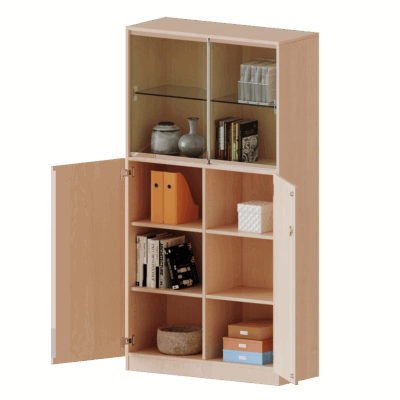 Kombischrank, 5 Ordnerhöhen, Drehtüren unten (3 OH), Glasschiebetüren oben (2 OH) mit Mittelwand - Serie evo180