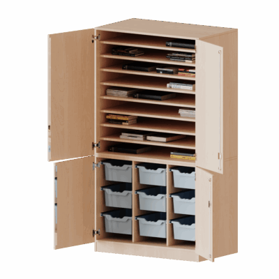 Bastelschrank 4-türig mit 9 hohen ErgoTray Boxen, zweiteilig - Serie evo180