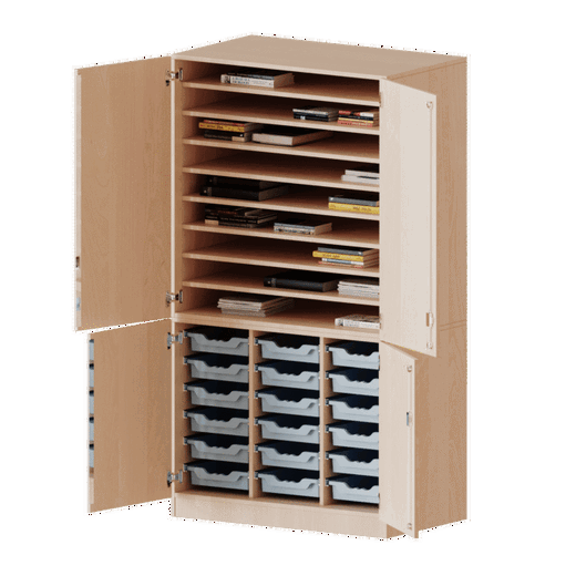 W10562TK3TP Bastelschrank 4-türig mit 18 flachen ErgoTray Boxen, zweiteilig – Serie evo180 - W10562TK3TP