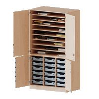 Bastelschrank 4-türig mit 18 flachen ErgoTray Boxen, zweiteilig - Serie evo180