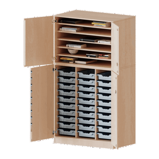 W10563TK2TP Bastelschrank 4-türig mit 30 flachen ErgoTray Boxen, zweiteilig – Serie evo180 - W10563TK2TP