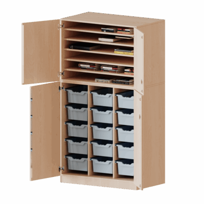Bastelschrank 4-türig mit 15 hohen ErgoTray Boxen, zweiteilig - Serie evo180