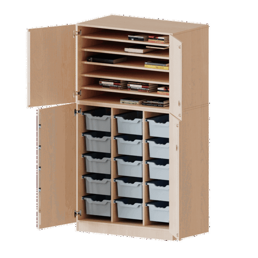 W105653TG2TP Bastelschrank 4-türig mit 15 hohen ErgoTray Boxen, zweiteilig – Serie evo180 - W105653TG2TP