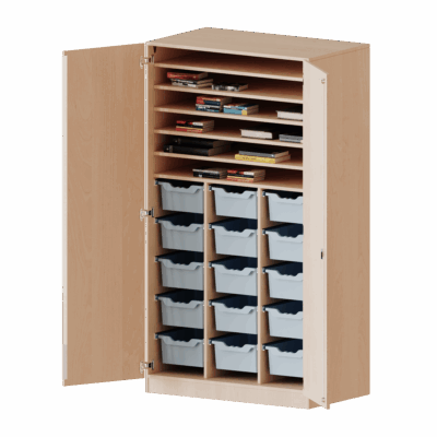 Bastelschrank 2-türig mit 15 hohen ErgoTray Boxen, zweiteilig - Serie evo180