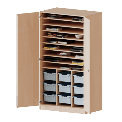 Bastelschrank 2-türig mit 9 hohen ErgoTray Boxen, zweiteilig- Serie evo180