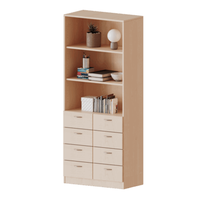 Schubladen - Kombischrank, 5 Ordnerhöhen - 8 Schubladen unten, oben 3 offene Fächer - Serie evo180