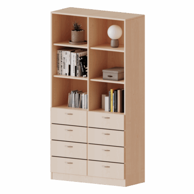 Schubladen - Kombischrank, 5 Ordnerhöhen - 8 Schubladen unten, oben 6 offene Fächer - Serie evo180