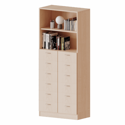 Schubladen - Kombischrank, 5 Ordnerhöhen - 12 Schubladen unten, oben 2 offene Fächer - Serie evo180