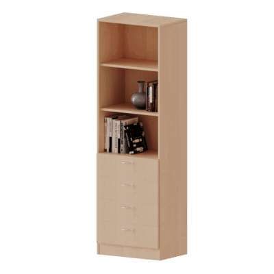 Schubladen - Kombischrank, 5 Ordnerhöhen - 4 Schubladen unten, oben 3 offene Fächer - Serie evo180