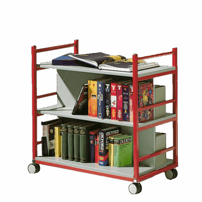 Bücherwagen mit 3 Ebenen, fahrbar