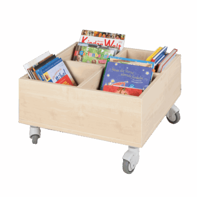 Bücherkiste CuBe, 4 Fächern auf der Oberseite, fahrbar