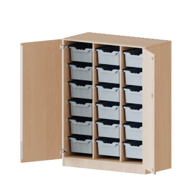 ErgoTray Schrank, dreireihig, 3,5 Ordnerhöhen - mit 18 hohen ErgoTray-Boxen - evo180 Serie