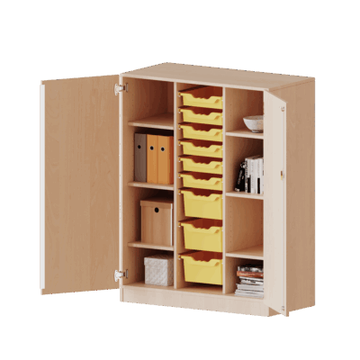 ErgoTray Schrank, dreireihig, 3,5 Ordnerhöhen - mit 6 flachen und 3 hohen ErgoTray-Boxen - evo180 Serie