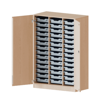 ErgoTray Schrank, dreireihig, 4 Ordnerhöhen - mit 42 flachen ErgoTray-Boxen - evo180 Serie