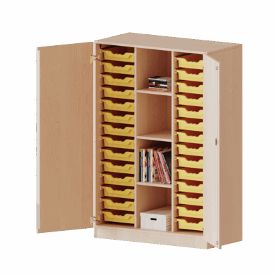 ErgoTray Schrank, dreireihig, 4 Ordnerhöhen - mit 28 flachen ErgoTray-Boxen - evo180 Serie