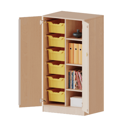 ErgoTray Schrank, zweireihig, 3,5 Ordnerhöhen - mit 6 hohen ErgoTray-Boxen - evo180 Serie
