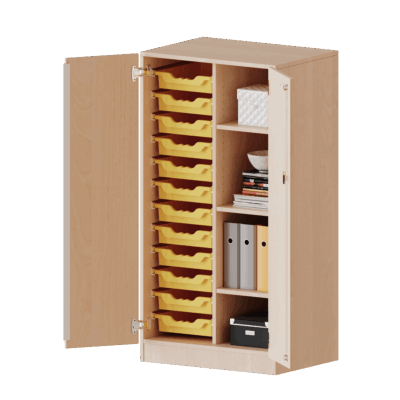 ErgoTray Schrank, zweireihig, 3,5 Ordnerhöhen - mit 12 flachen ErgoTray-Boxen - evo180 Serie
