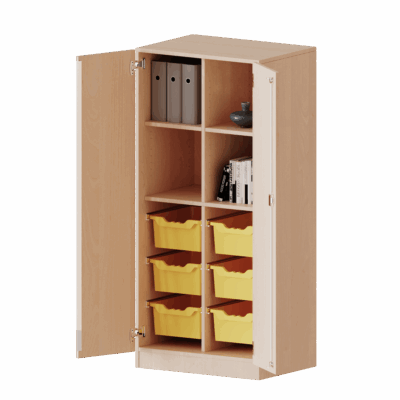 ErgoTray Schrank, zweireihig, 4 Ordnerhöhen - mit 6 hohen ErgoTray-Boxen - evo180 Serie