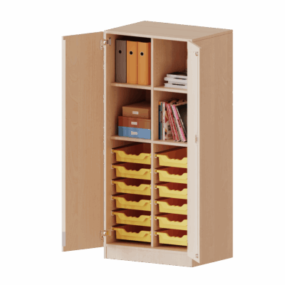 ErgoTray Schrank, zweireihig, 4 Ordnerhöhen - mit 12 flachen ErgoTray-Boxen - evo180 Serie