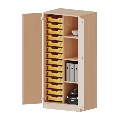 ErgoTray Schrank, zweireihig, 4 Ordnerhöhen - mit 14 flachen ErgoTray-Boxen - evo180 Serie