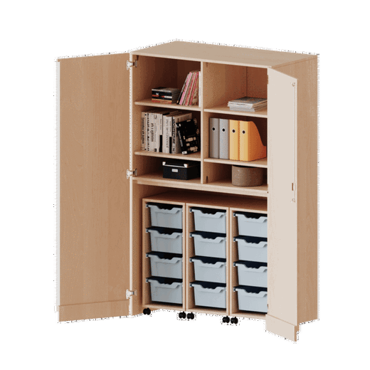 t1206g25g25r Garagenschrank, 3 Container mit je 4 hohen ErgoTray Boxen – Serie evo180 - t1206g25g25r