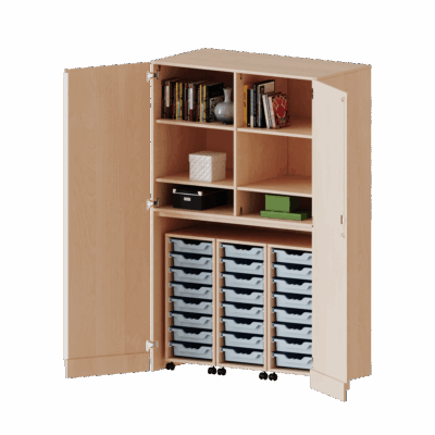 Garagenschrank, 3 Container mit je 8 flachen ErgoTray Boxen - Serie evo180