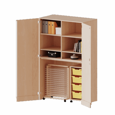 Garagenschrank, 1 Container mit 4 hohen ErgoTray Boxen und Trockenwagen TW15 - Serie evo180