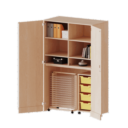 t1206g25t25r Garagenschrank, 1 Container mit 4 hohen ErgoTray Boxen und Trockenwagen TW15 – Serie evo180 - t1206g25t25r