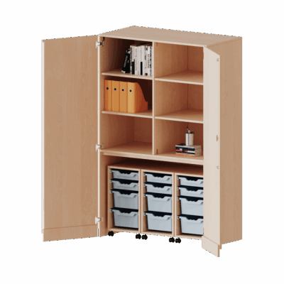 Garagenschrank, 3 Container mit je 2 flachen und 2 hohen ErgoTray Boxen - Serie evo180