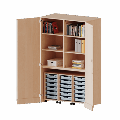 Garagenschrank, 3 Container mit je 6 flachen ErgoTray Boxen - Serie evo180