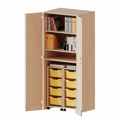 Garagenschrank, 2 Container mit je 4 hohen ErgoTray Boxen - Serie evo180