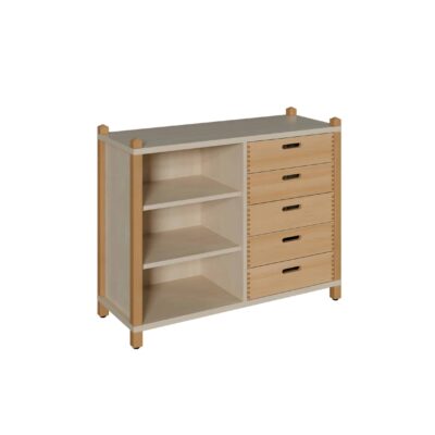 Stollenregal mit 5 Massivholzschüben Breite 106 cm