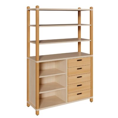 Stollenregal mit 5 Massivholzschüben und Regalaufsatz Breite 106 cm