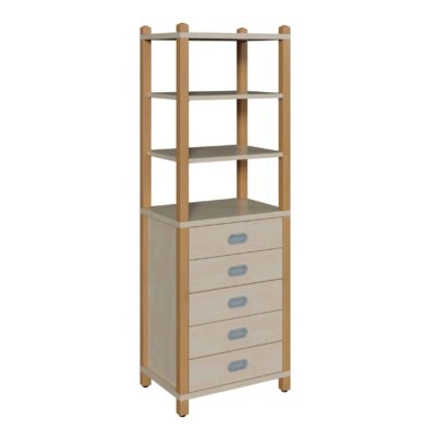Stollenschrank mit 5 Dekorschüben und Regalaufsatz Breite 56 cm