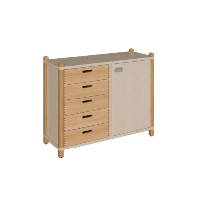 Stollenschrank mit 5 Massivholzschüben und 1 Tür