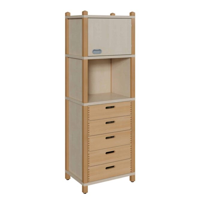 Stollenschrank mit 5 Massivholzschüben und Oberschrank Breite 56 cm1