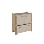 Stollenschrank mit hoher Sockelnische, Rollkästen und 2 Türen