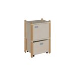 Stollenschrank mit hoher Sockelnische, Rollkasten und Tür