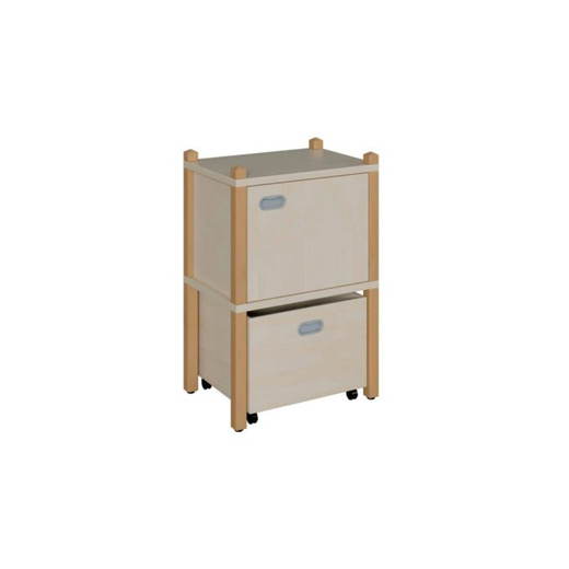 Stollenschrank mit hoher Sockelnische, Rollkasten und Tür Stollenschrank mit hoher Sockelnische, Rollkasten und Tür